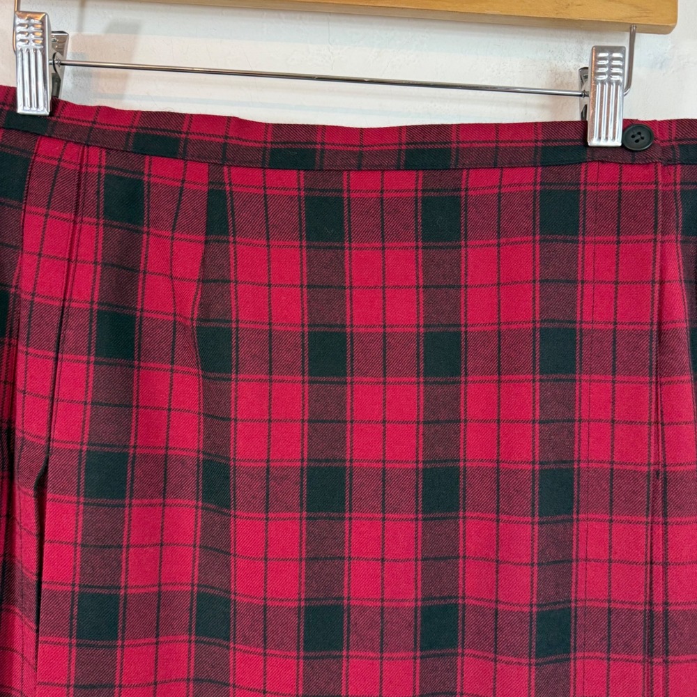Vintage Laura Ashley Wool Plaid Pleated Skirt US 12 Red Tartan Academia Kilt - Picture 2 of 12